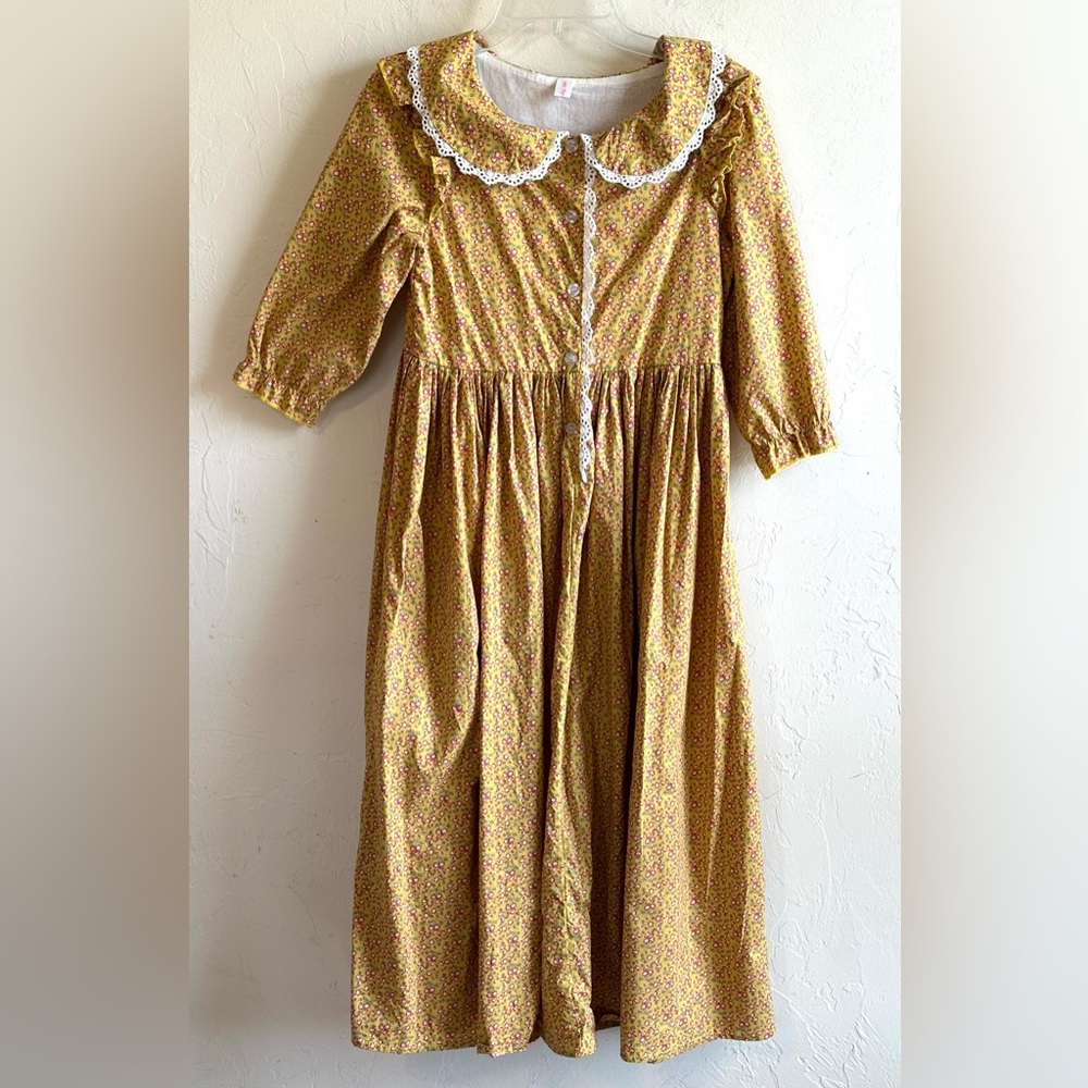 Relibeauty Girl’s Charming Yellow Floral Prairie Frontier Dress Costume Sz 10/12